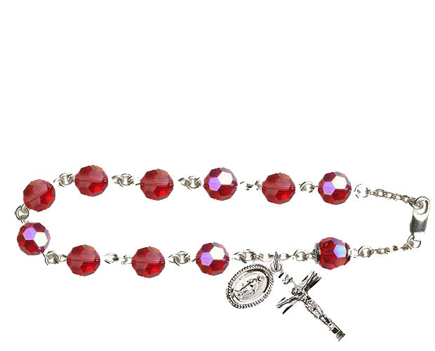 8mm Ruby Swarovski, Capped Our Father Aurora Bore