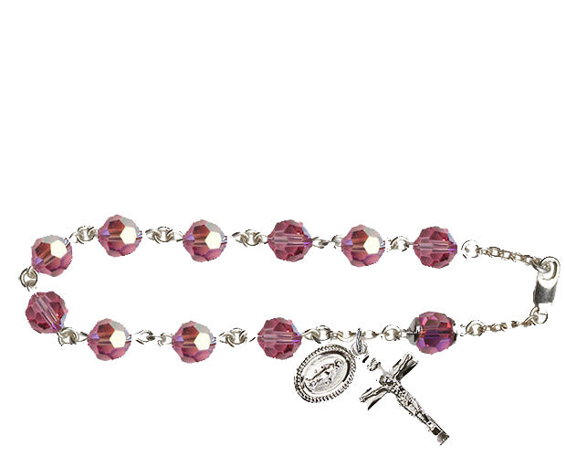 8mm Rose Swarovski, Capped Our Father Aurora Bore