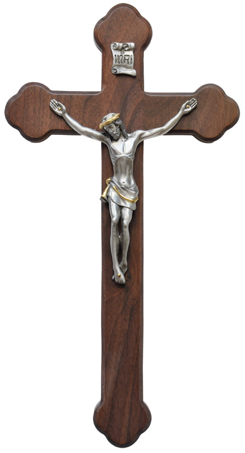 Budded Wall Crucifix Walnut 14"