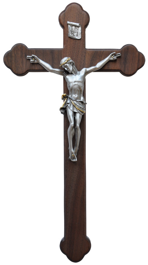 Budded Wall Crucifix Walnut 18"
