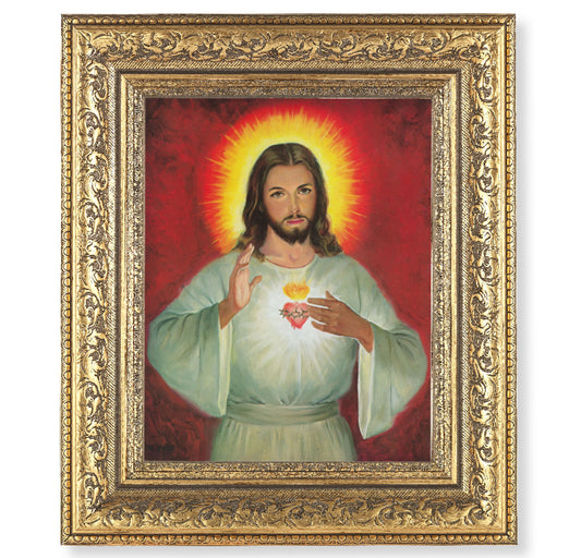 Sacred Heart of Jesus Gold-Leaf Antique Framed Art