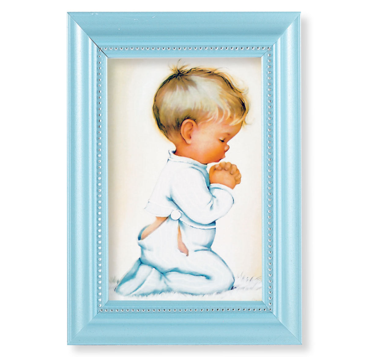 Praying Boy Pearlized Blue Framed Art