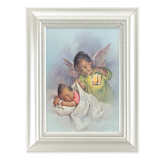 Guardian Angel with Twins Pearlized White Framed Art