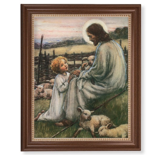 Jesus the Good Shepherd Dark Walnut Framed Art