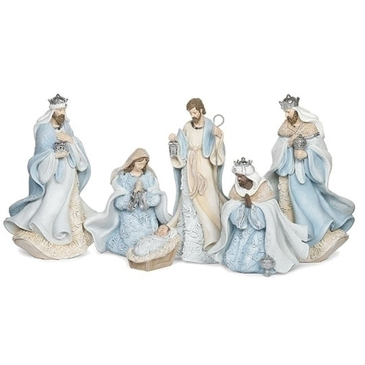 6-Piece Nativity Set 10" – Blue Leaf Pattern