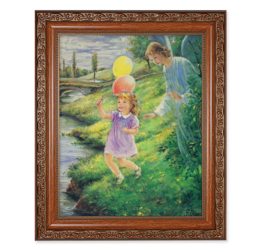 Guardian Angel with Girl Mahogany Finished Framed Art