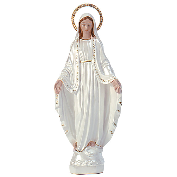 Our Lady of Grace White Pearlized Plaster Italian Statue - 12 Inch