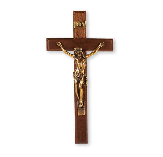 13" Deluxe Walnut Crucifix – Antique Bronze Corpus (Made in the USA)