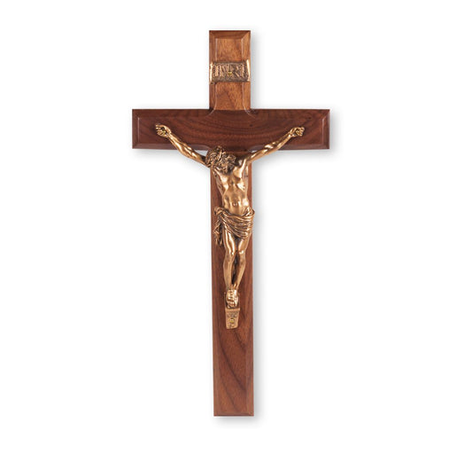12" Deluxe Walnut Crucifix – Antique Bronze Corpus (Made in the USA)