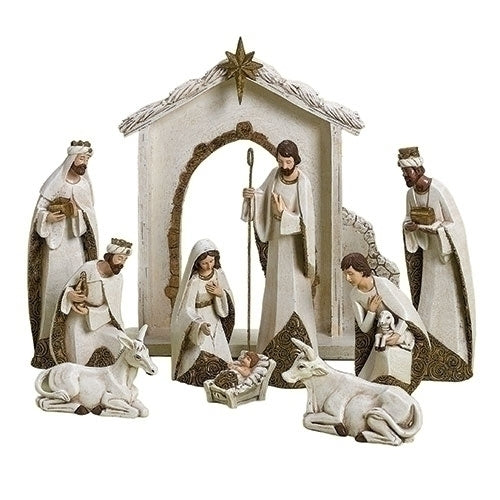 Ivory and Gold Nativity Set, 10 Pieces, 17 inches