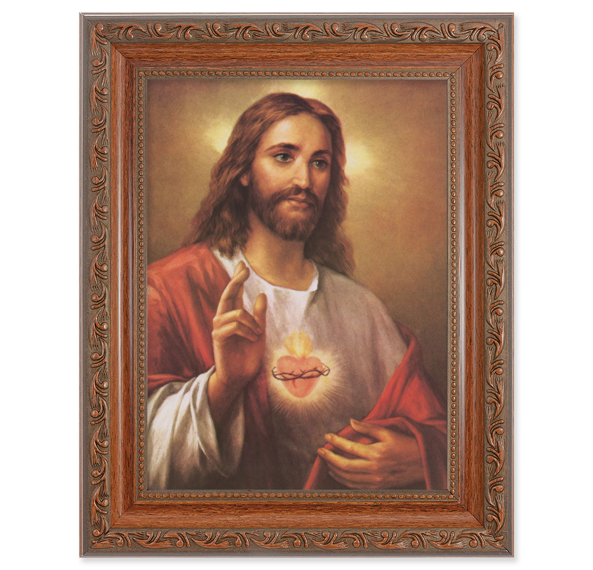 Sacred Heart of Jesus Mahogany Finish Framed Art