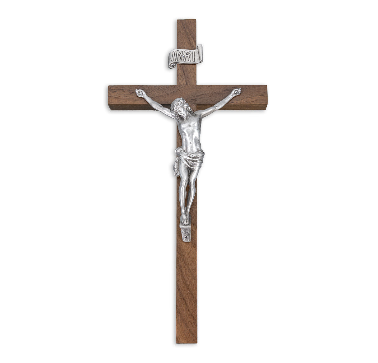 Walnut Wood Wall Crucifix, 15"