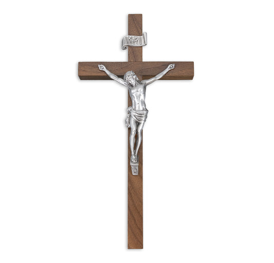 Walnut Wood Wall Crucifix, 15"