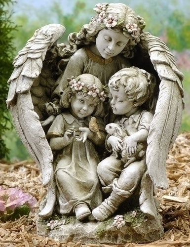 Angel with Children Outdoor Garden Statue 16"
