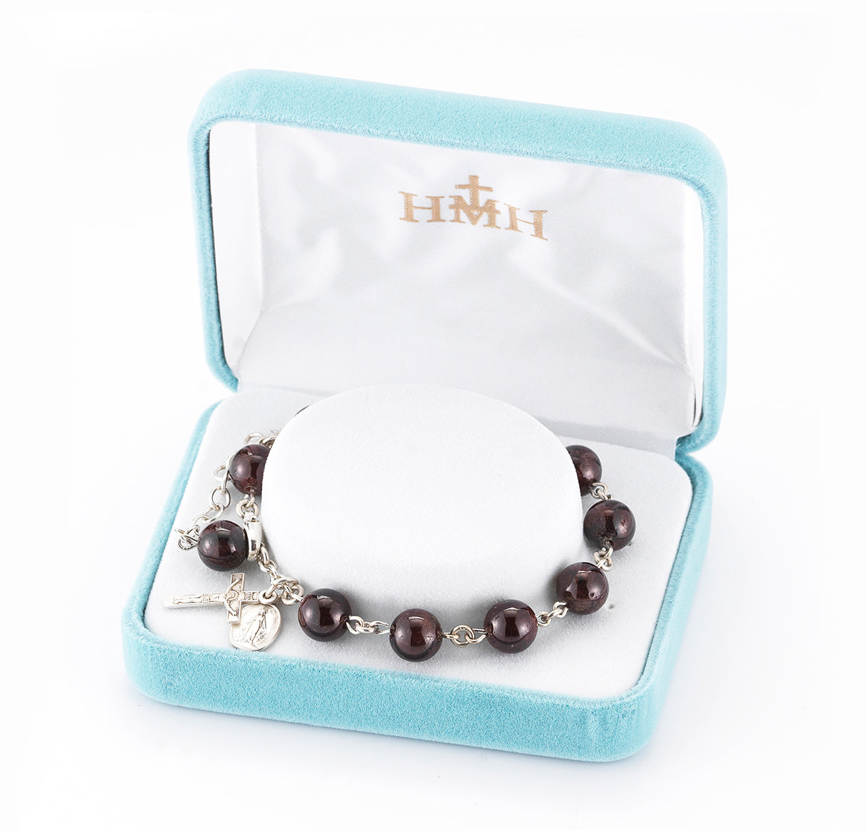 Genuine Garnet Round Sterling Silver Rosary Bracelet