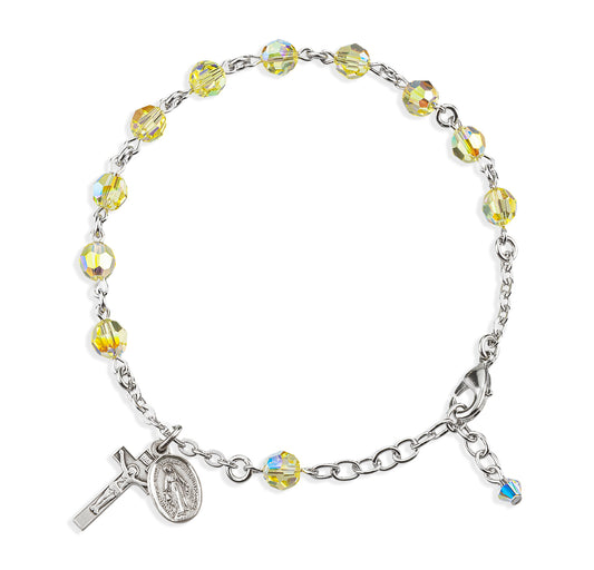 Sterling Silver Rosary Bracelet Created with 6mm Graphite Finest Austrian Crystal Round Beads by HMH