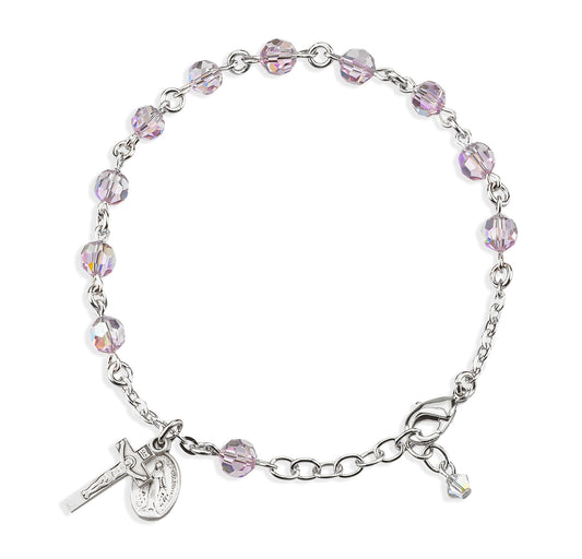 Sterling Silver Rosary Bracelet Created with 6mm Jonquil Finest Austrian Crystal Round Beads by HMH