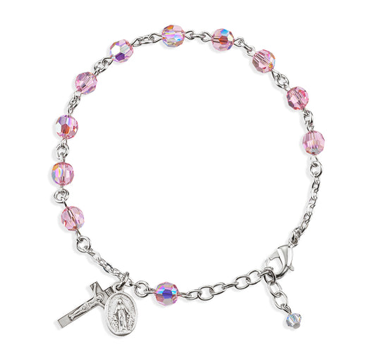 Sterling Silver Rosary Bracelet Created with 6mm Light Amethyst Finest Austrian Crystal Round Beads by HMH