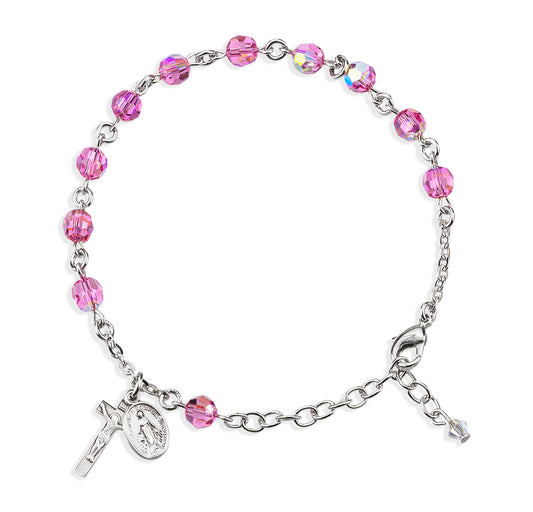 Sterling Silver Rosary Bracelet Created with 6mm Opal Finest Austrian Crystal Round Beads by HMH