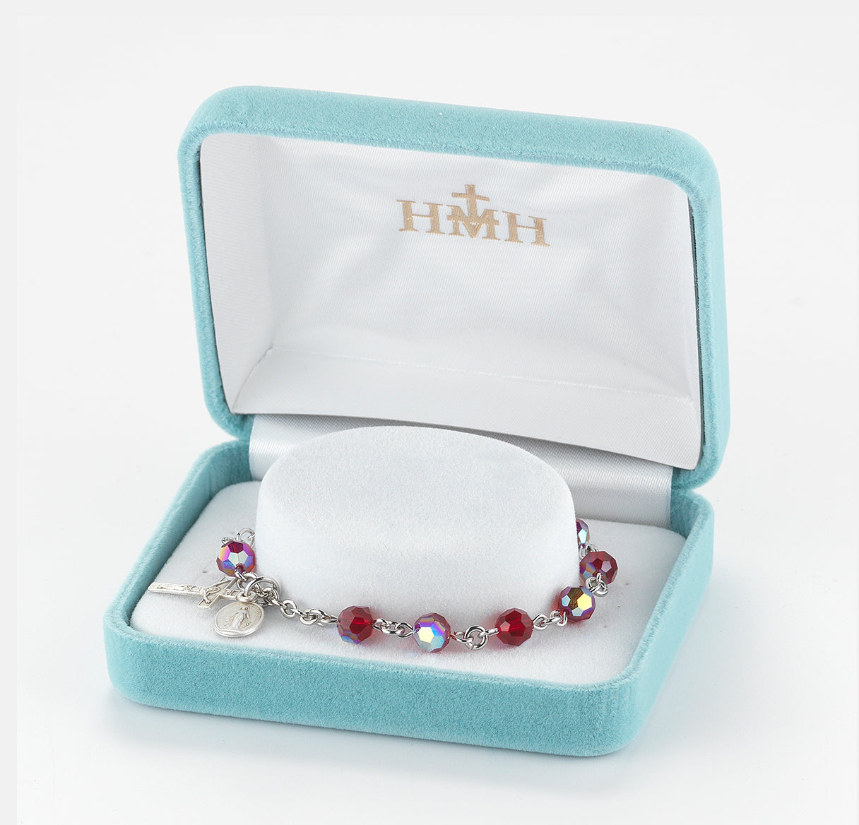 Sterling Silver Rosary Bracelet Created with 6mm Ruby Finest Austrian Crystal Round Beads by HMH