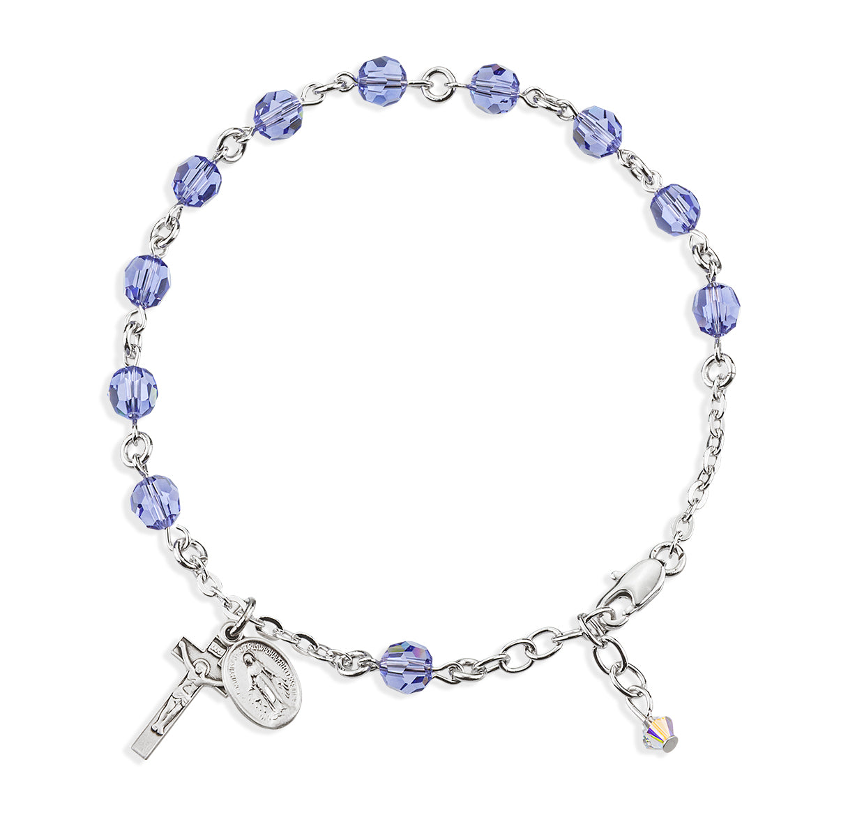 Sterling Silver Rosary Bracelet Created with 6mm Sapphire Finest Austrian Crystal Round Beads by HMH