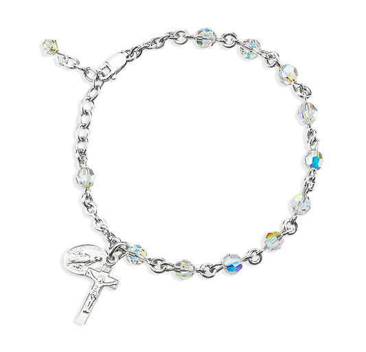 Sterling Silver Rosary Bracelet Created with 6mm Tanzanite Finest Austrian Crystal Round Beads by HMH