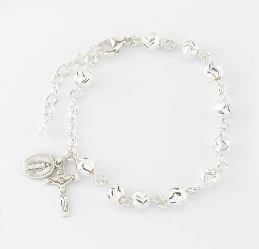 Swirl Corrugated Sterling Silver Rosary Bracelet