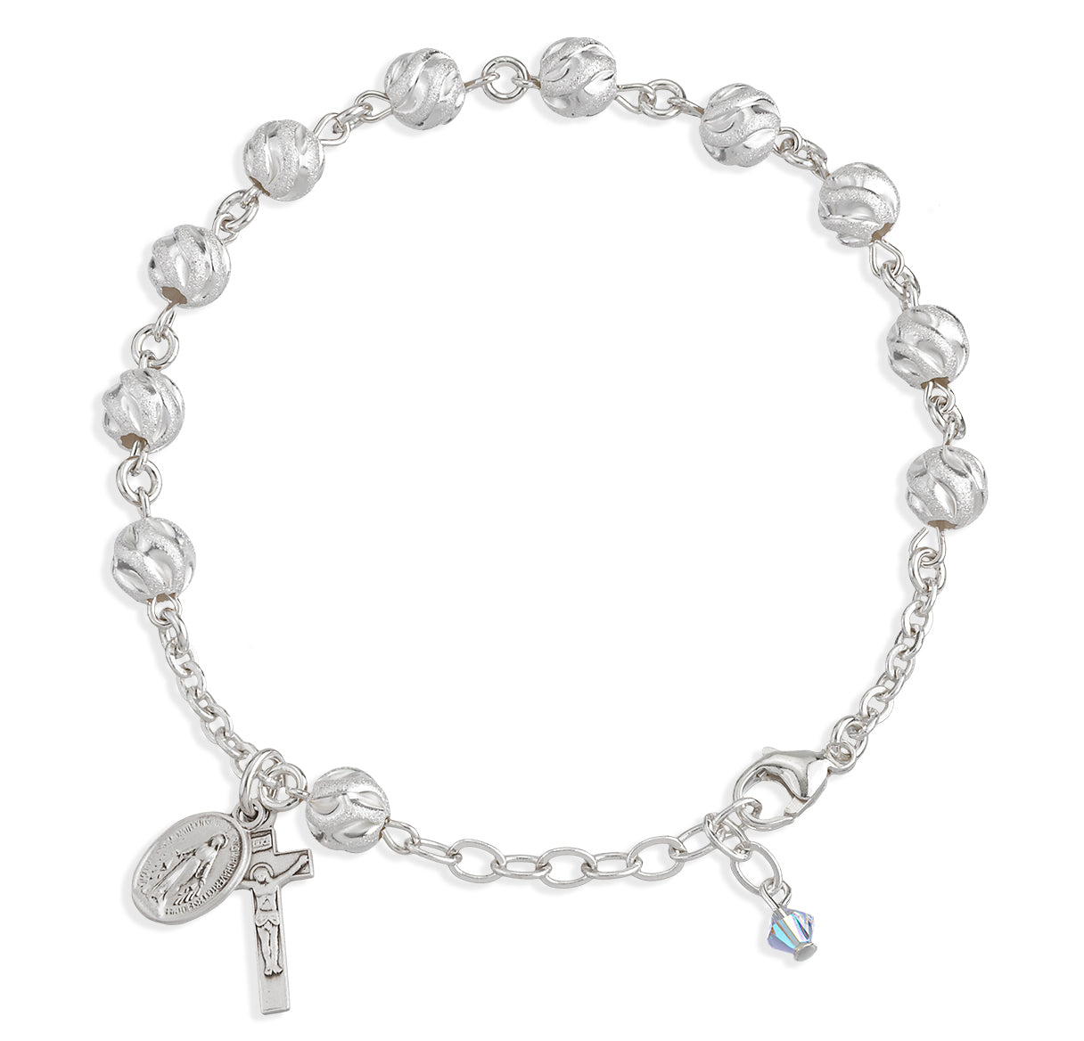 Diamond Cut Sterling Silver Rosary Bracelet 5mm