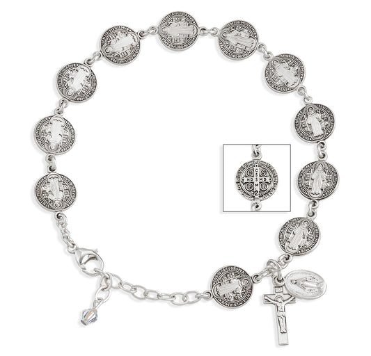 Swirl Semi-Frosted Round Sterling Silver Rosary Bracelet