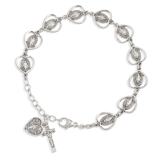 Solid Gold Over Sterling Silver Polished Heart Rosary Bracelet