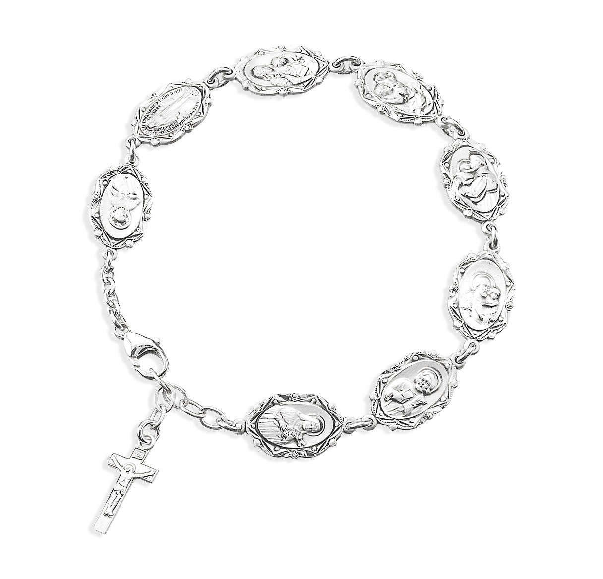 Rose Bud Beads with Saint Images Sterling Silver Bracelet