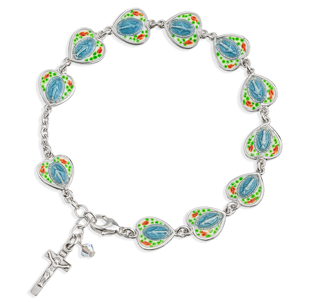 Sacred Heart Solid Sterling Silver Rosary Bracelet