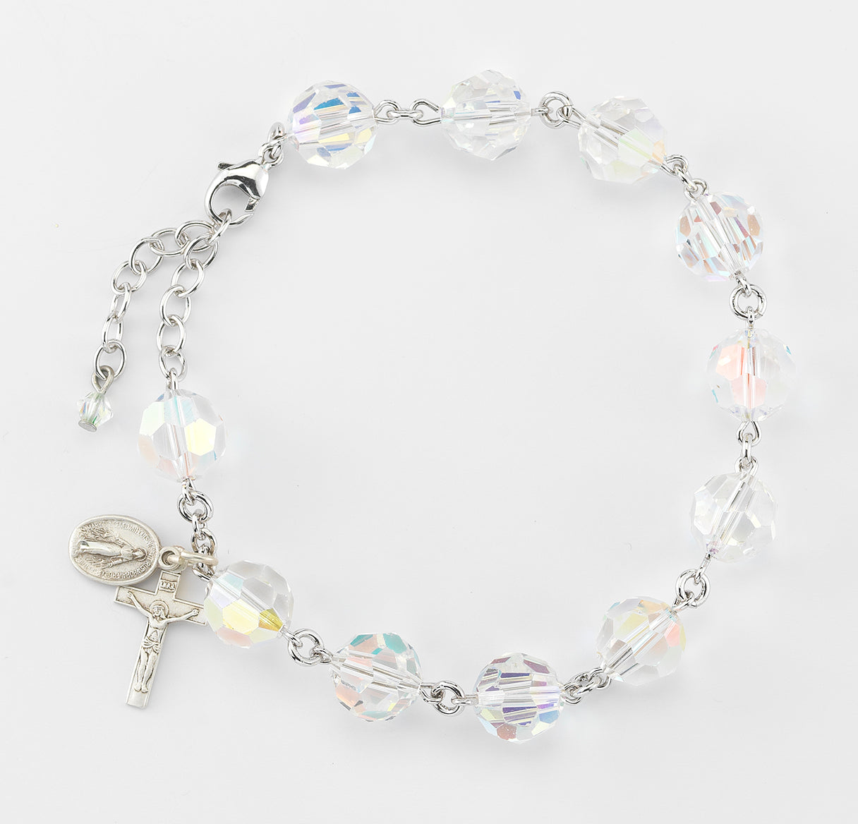 Sterling Silver Rosary Bracelet Created with 1mm Aurora Borealis Finest Austrian Crystal Round Beads by HMH