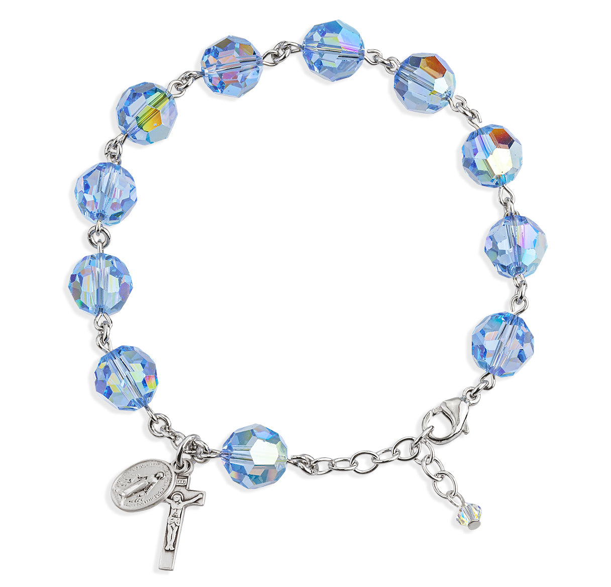 Sterling Silver Rosary Bracelet Created with 1mm Aurora Borealis Finest Austrian Crystal Round Beads by HMH