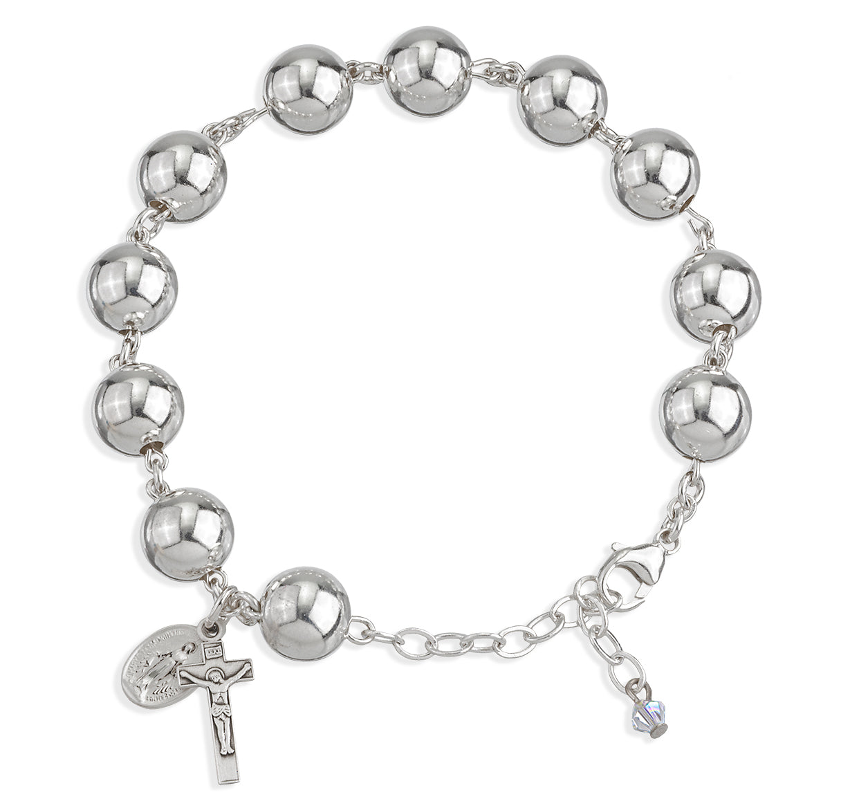 Sterling Silver Rosary Bracelet Created with 1mm Light Sapphire Finest Austrian Crystal Round Beads by HMH