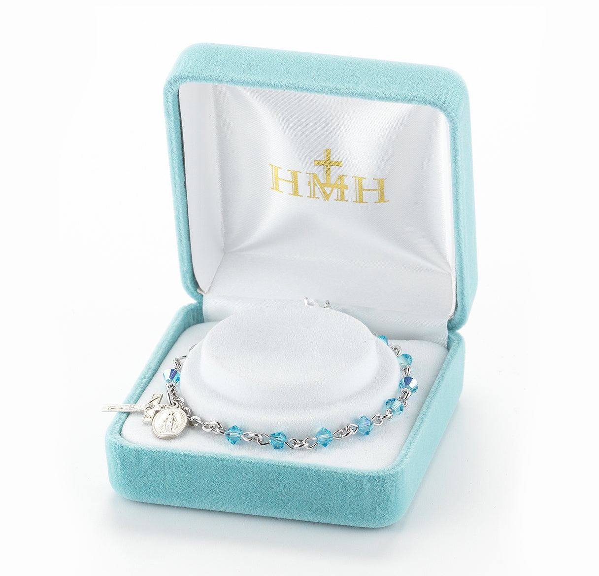Rosary Bracelet Created with 4mm Aqua Finest Austrian Crystal Rondelle Beads by HMH