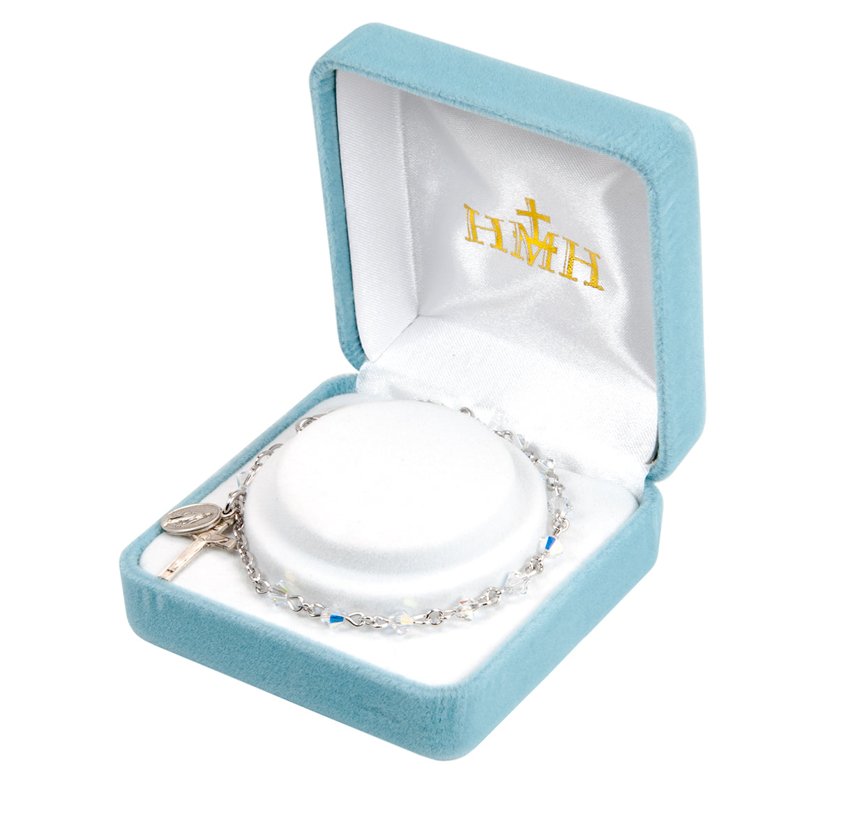 Rosary Bracelet Created with 4mm Aurora Borealis Finest Austrian Crystal Rondelle Beads by HMH