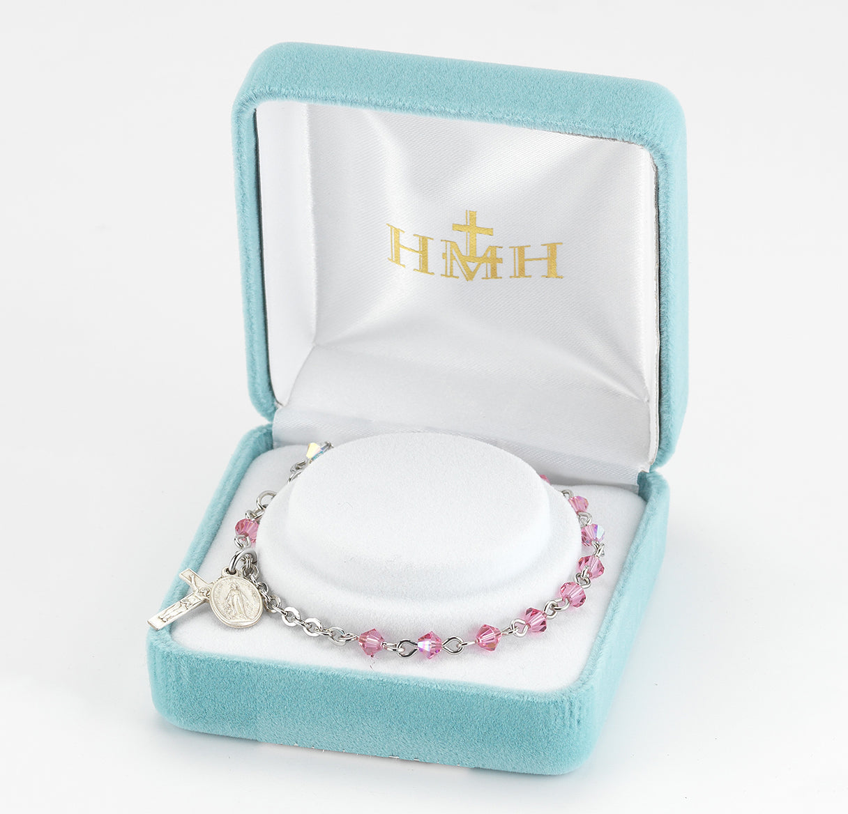 Rosary Bracelet Created with 4mm Pink Finest Austrian Crystal Rondelle Beads by HMH