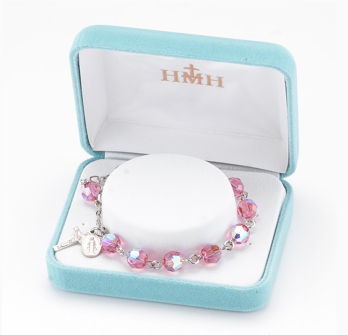 Rosary Bracelet Created with 8mm Pink Finest Austrian Crystal Round Beads by HMH