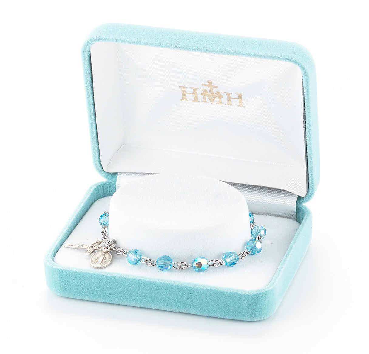 Rosary Bracelet Created with 6mm Aqua Finest Austrian Crystal Round Beads by HMH