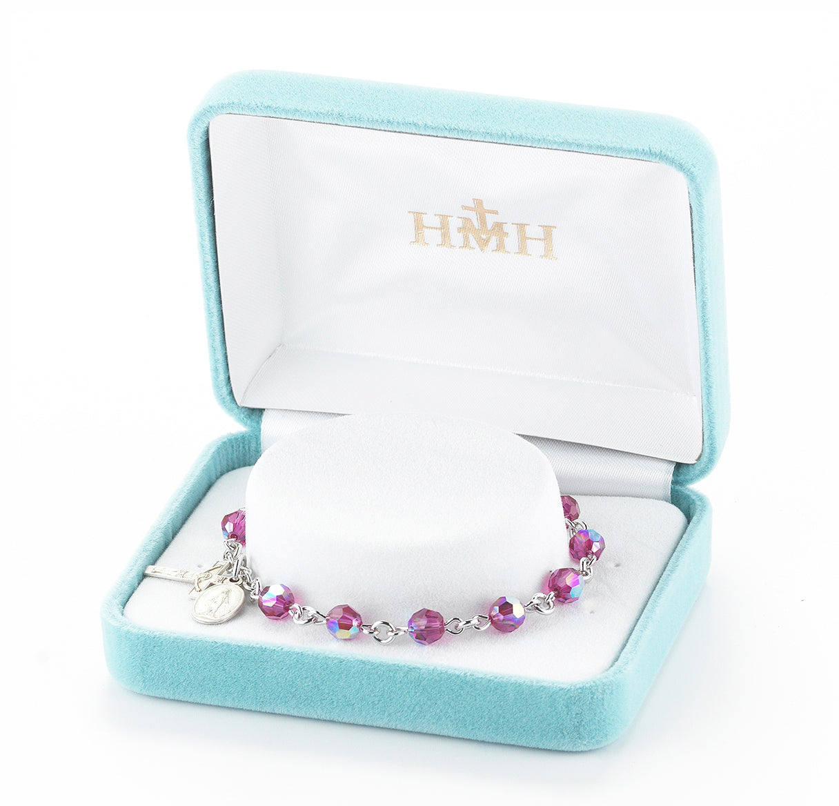 Rosary Bracelet Created with 6mm Fuchsia Finest Austrian Crystal Round Beads by HMH