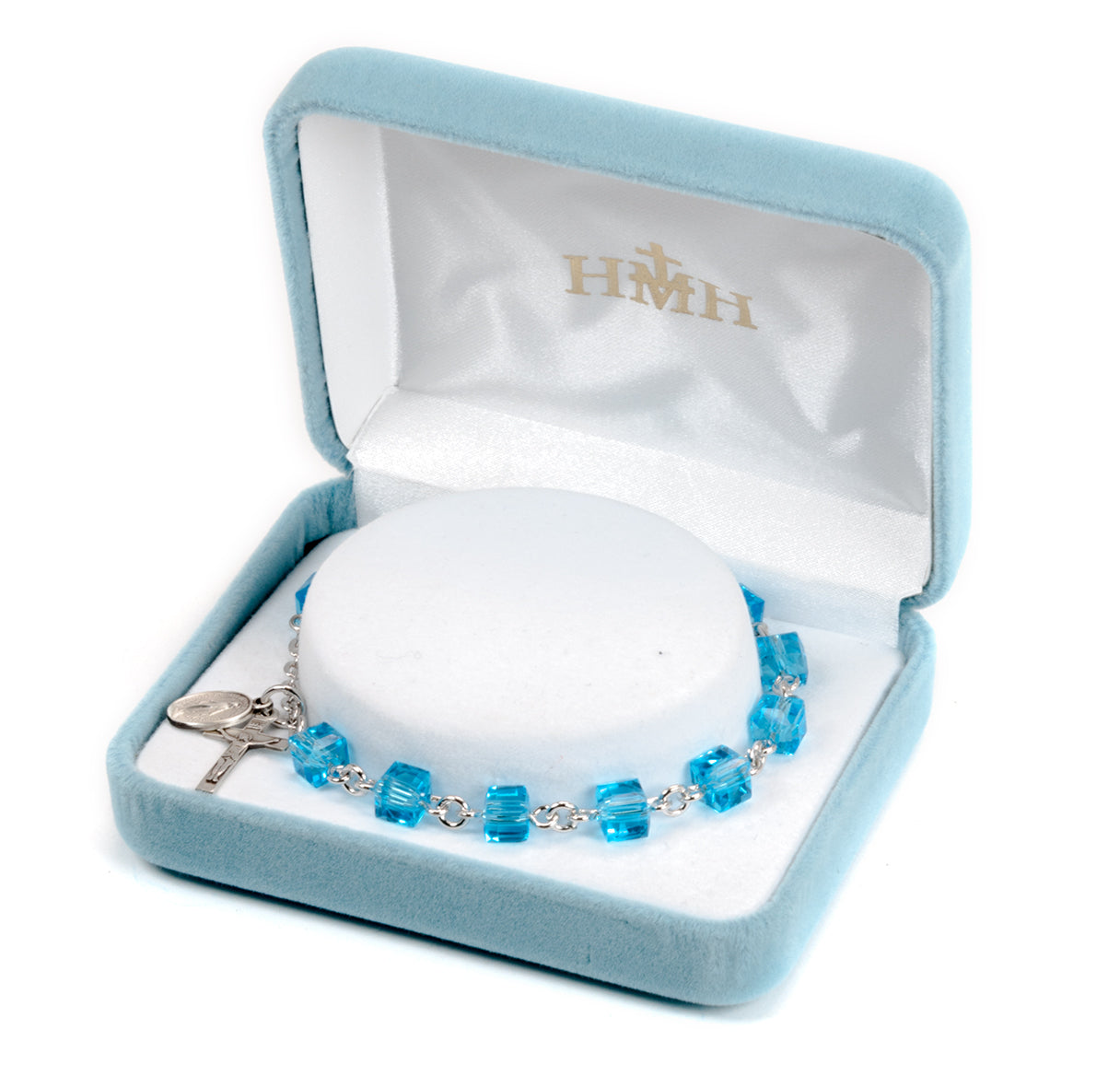 Crystal Cube Aqua Bead Rosary Bracelet