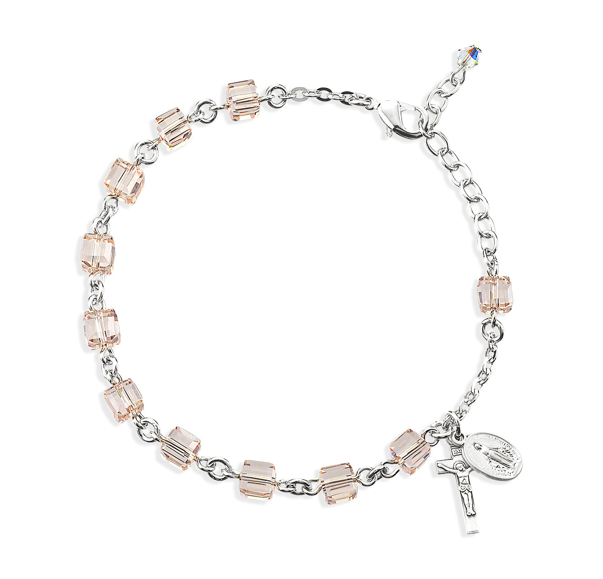 Light Rose Cube Sterling Silver Rosary Bracelet