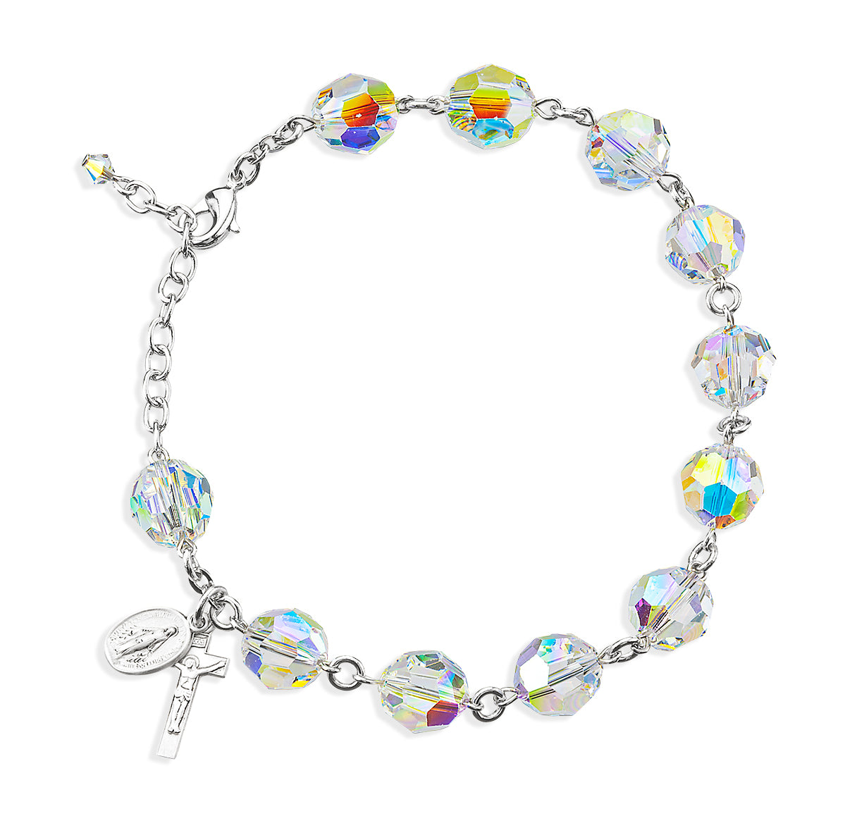 Rosary Bracelet Created with 1mm Aurora Borealis Finest Austrian Crystal Round Faceted Beads by HMH