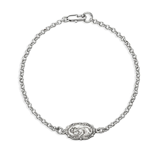 Sterling Silver Saint Christopher Medal on Platinum Plated Rolo Chain Bracelet 7 1/2"