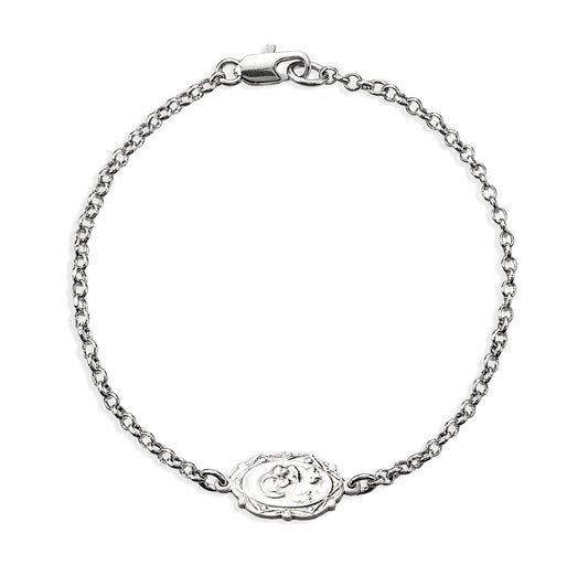 Sterling Silver St. Joseph Medal on Platinum Plated Rolo Chain Bracelet 7 1/2"