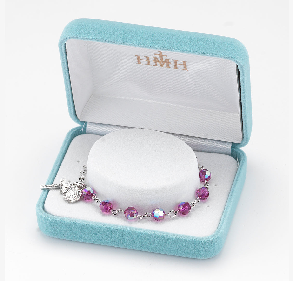 Round Crystal Rosary Bracelet Created with 6mm finest Austrian Crystal Fuchsia Beads by HMH