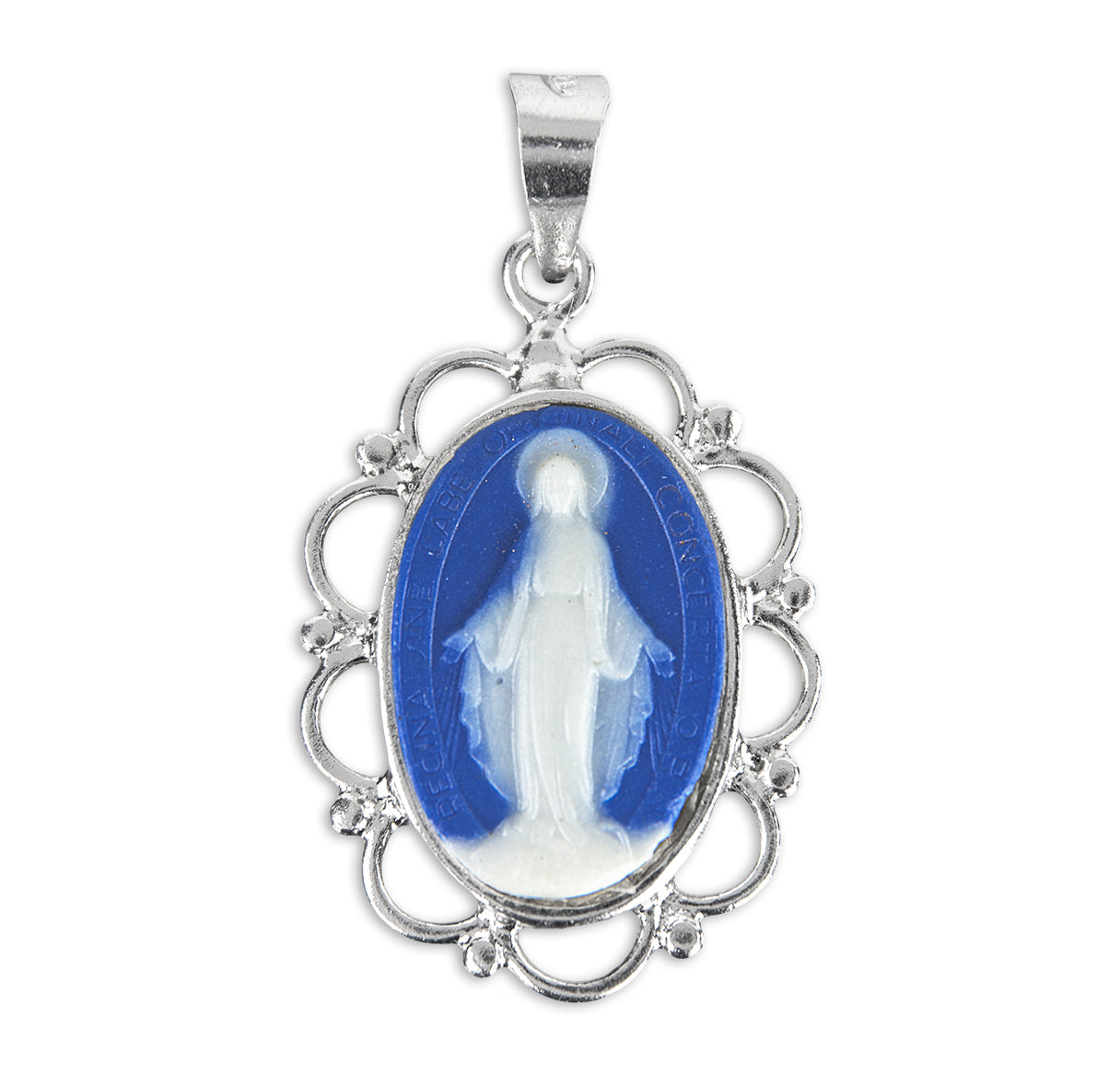 Dark Blue Sterling Silver Cameo Miraculous Medal