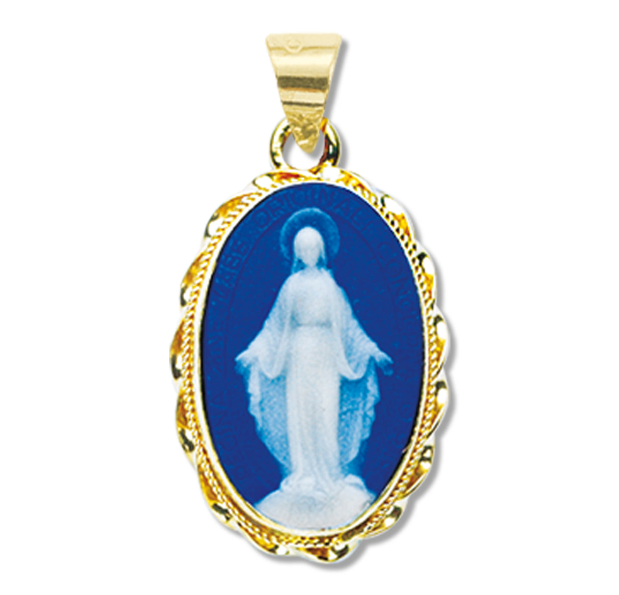 Dark Blue Gold Over Sterling Silver Cameo Miraculous Medal