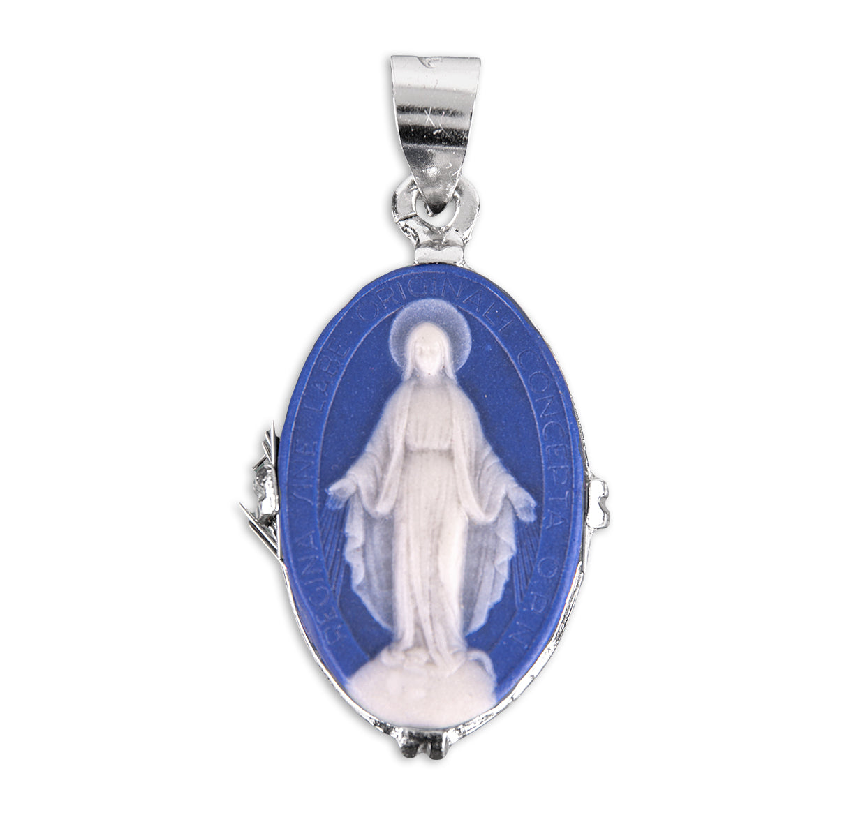 Dark Blue Sterling Silver Cameo Miraculous Medal